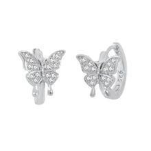 Load image into Gallery viewer, Sterling Silver Pave CZ Butterfly Huggie Hoop Earrings Width-11.5mm, Height-9.8mm, Diameter-13mm