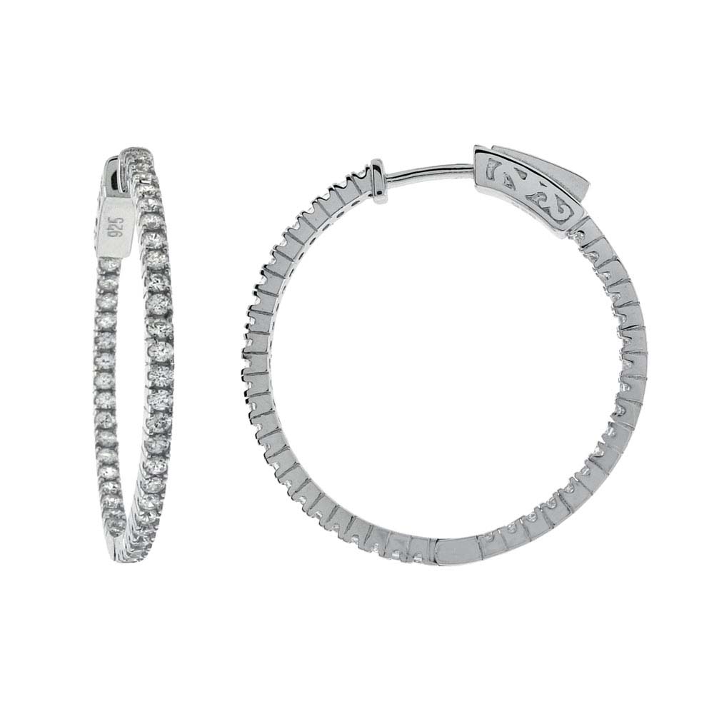 Sterling Silver Pave Set In and Out Cz 22MM Hoop Earrings with Earring Diameter of 41.28MM and Earring Width of 1.5MM