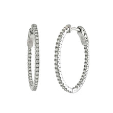 Load image into Gallery viewer, Sterling Silver Pave Set In &amp; Out Cz Oval Shape Hoop Earrings with Earring Diameter of 28.57MM and Earring Dimension of 1.5MMx34.93MM