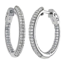 Load image into Gallery viewer, Sterling Silver Pave Set Tube In and Out Cz Hoop Earrings with Earring Diameter of 31.75MM and Earring Width of 3MM