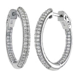 Sterling Silver Pave Set Tube In and Out Cz Hoop Earrings with Earring Diameter of 31.75MM and Earring Width of 3MM