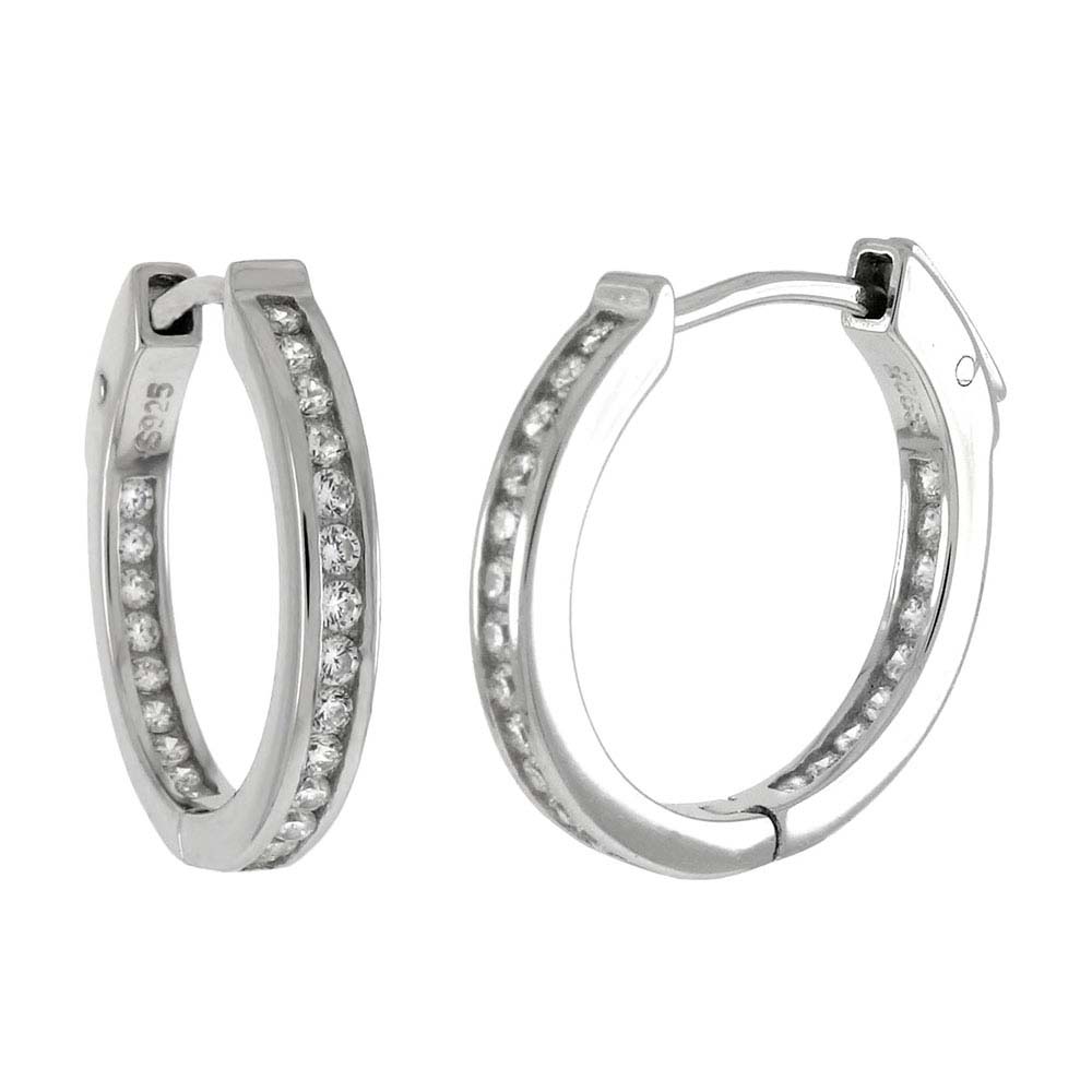 Sterling Silver Inside Out CZ Huggies Hoop Shaped Earrings, Width 2.6 mm, Diameter 16mm, Thickness 24mm
