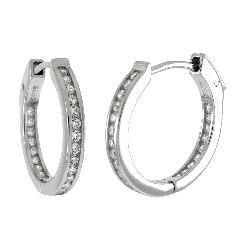 Sterling Silver Inside Out Huggies Hoop Shaped Earrings With CZ StonesAnd Width 2.6 mmAnd Diameter 16mmAnd Thickness 24mm