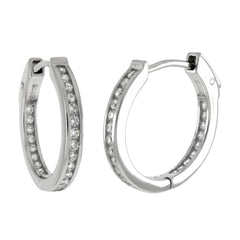 Sterling Silver Inside Out CZ Huggies Hoop Shaped Earrings, Width 2.6 mm, Diameter 16mm, Thickness 24mm