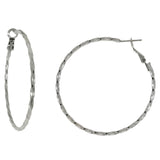 Sterling Silver 2mm Twisted Tube Rhodium Hoop Earrings