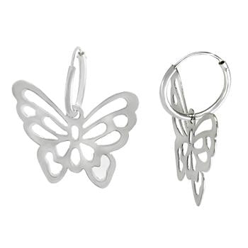 Sterling Silver Dangle Butterfly With Endless Hoop Earrings