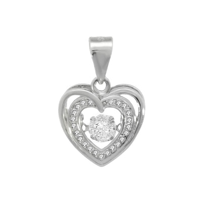 Sterling Silver CZ Heart Rhodium Pendant Width-12.5mm, Height-5/8inch