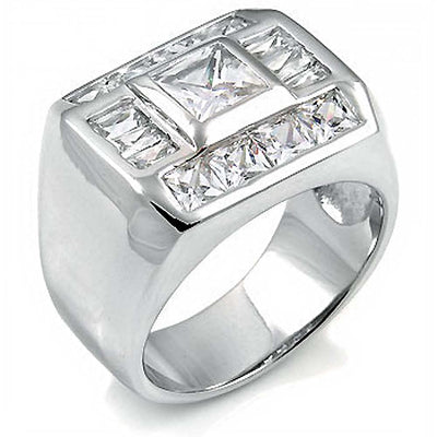 Sterling Silver Cubic Zirconia Princess & Baguette CZ Man RingAnd Weight 15.2gramAnd Width 16mm
