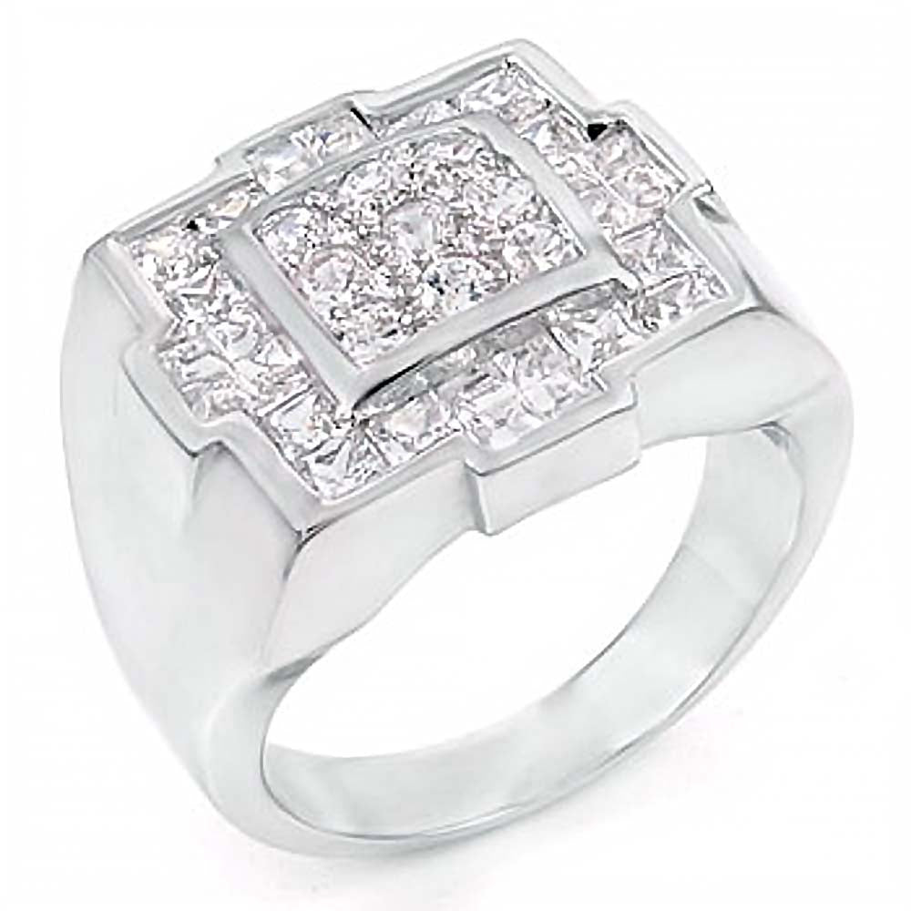 Sterling Silver Cubic Zirconia CZ Man Ring, Weight 15.2gramAnd Width 14mm