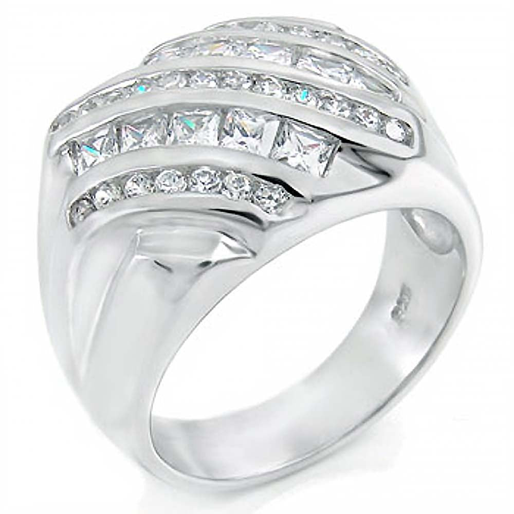 925 Silver Round and Princess CZ Man Ring, Weight 15.4gramAnd Width 17.5mm