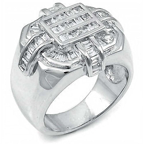 Sterling Silver Cubic Zirconia Hand Set Baguette CZ Man RingAnd Weight 13.4gramAnd Width 18mm