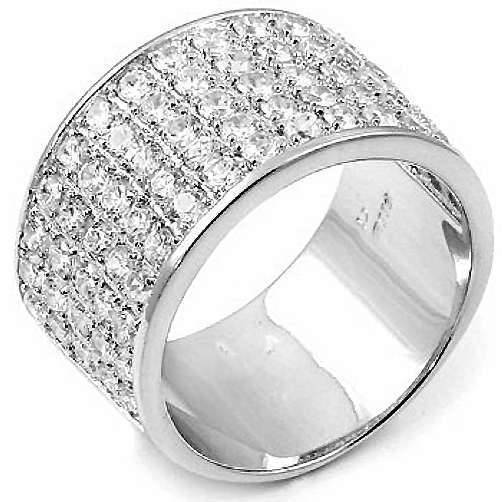 Sterling Silver Cubic Zirconia Handset Round CZ Man Ring, Weight 14.8gramAnd Width 15mm