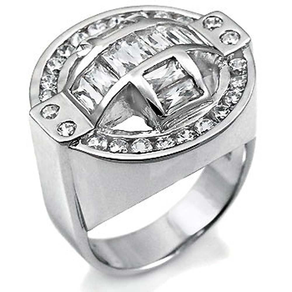 Sterling Silver Baguette Round CZ Man Ring, Weight 11.6gramAnd Width 22mm