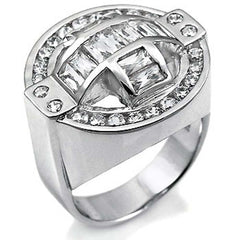 Sterling Silver Baguette Round CZ Man Ring, Weight 11.6gramAnd Width 22mm