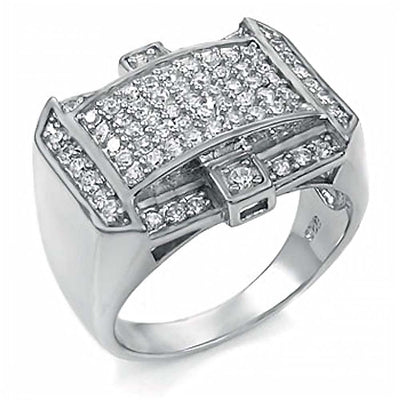 Sterling Silver Cubic Zirconia Micro Pave Setting CZ Man RingAnd Weight 10.5gramAnd Width 17mm