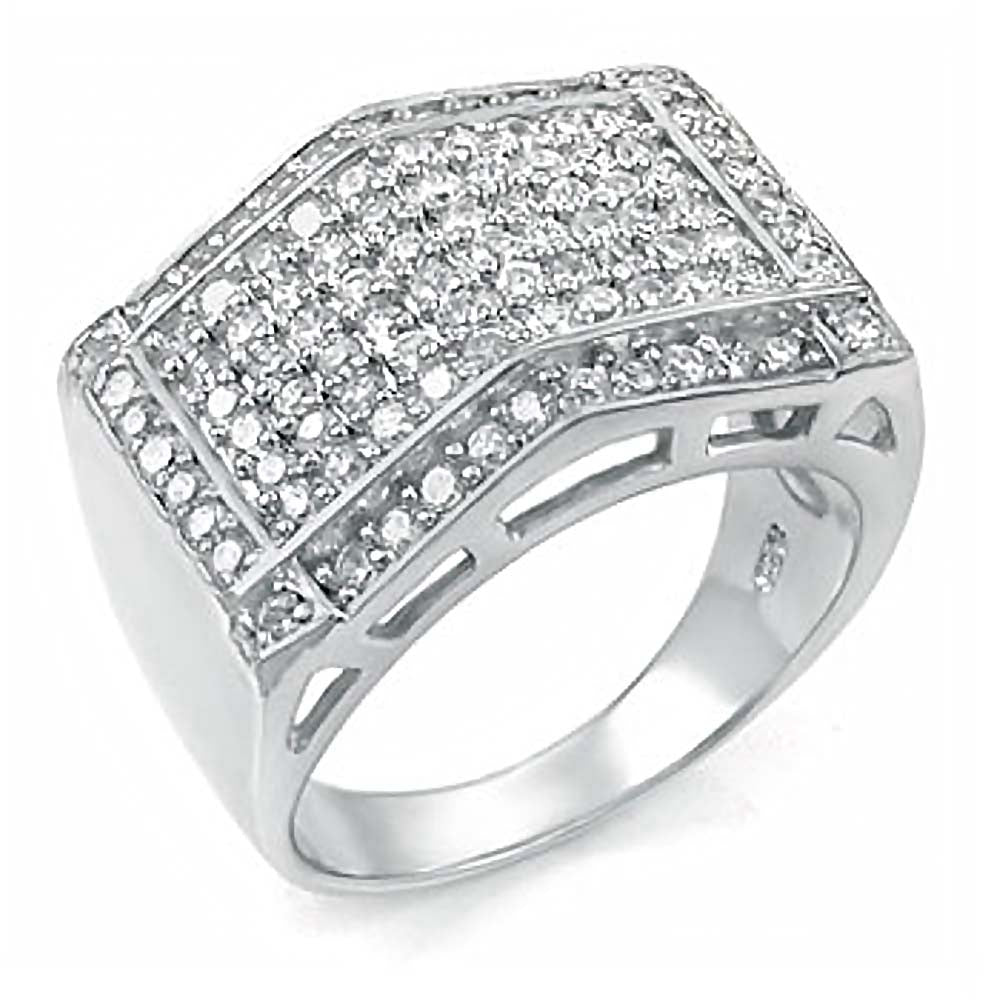 Sterling Silver Micro Pave Setting CZ Man Ring, Weight 11gramAnd Width 16mm