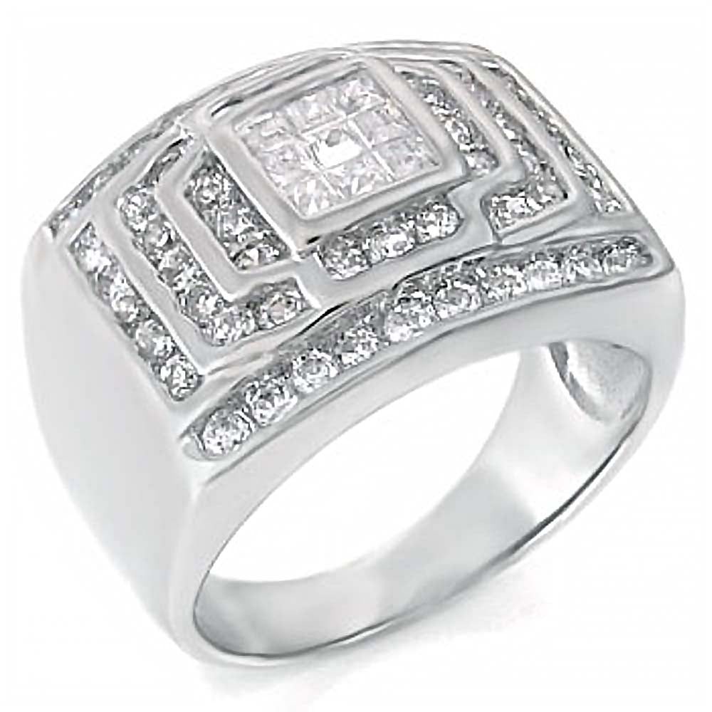 Sterling Silver Cubic Zirconia Micro Pave Setting CZ Man Ring and Weight 11.7gramAnd Width 16mm