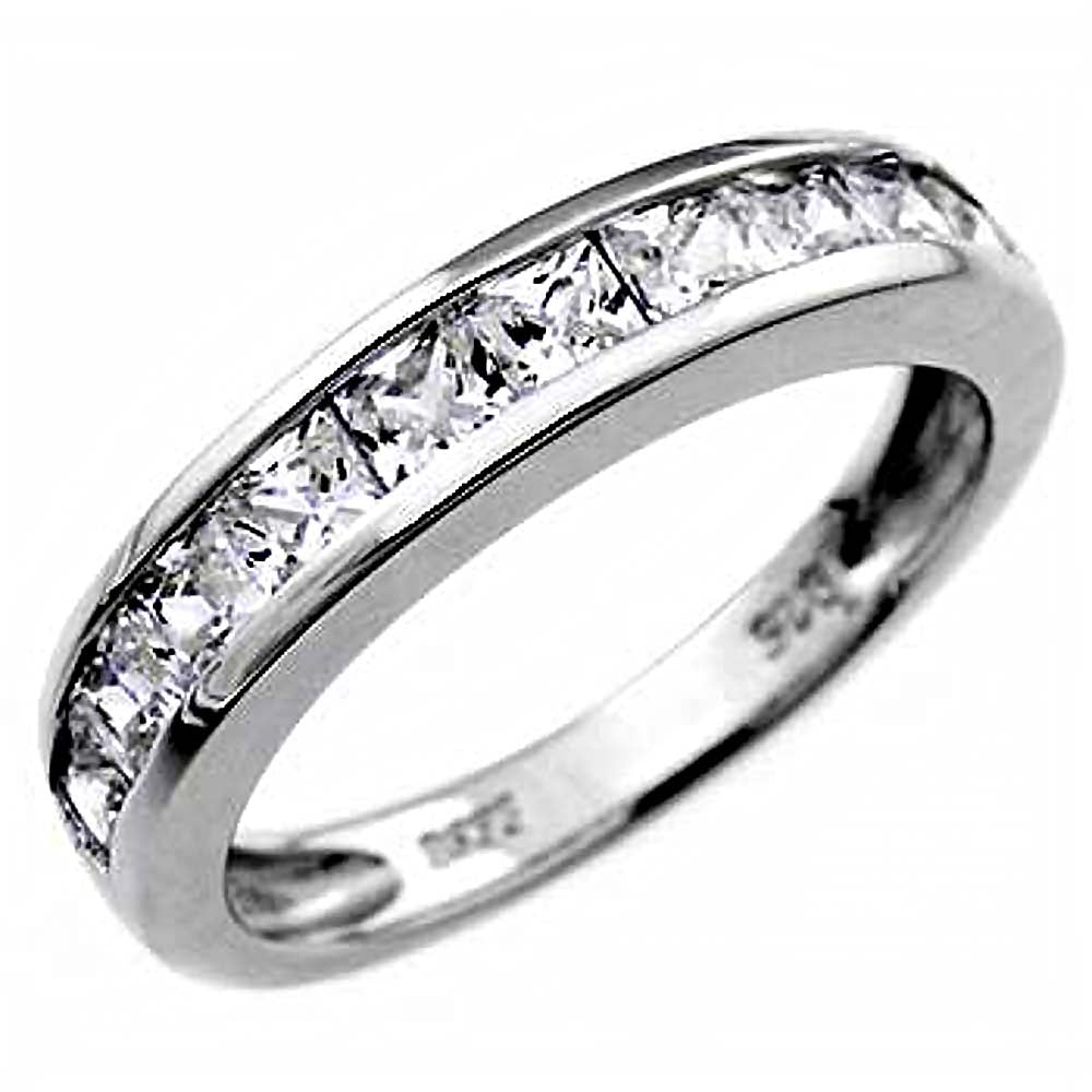 Sterling Silver Princess CZ Band RingAndWeight 4.29gramAnd Width 4.5mm