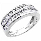 Sterling Silver Two Lines of Princess-Cut Clear Cz Eternity Ring with Ring Width of 7.5MM