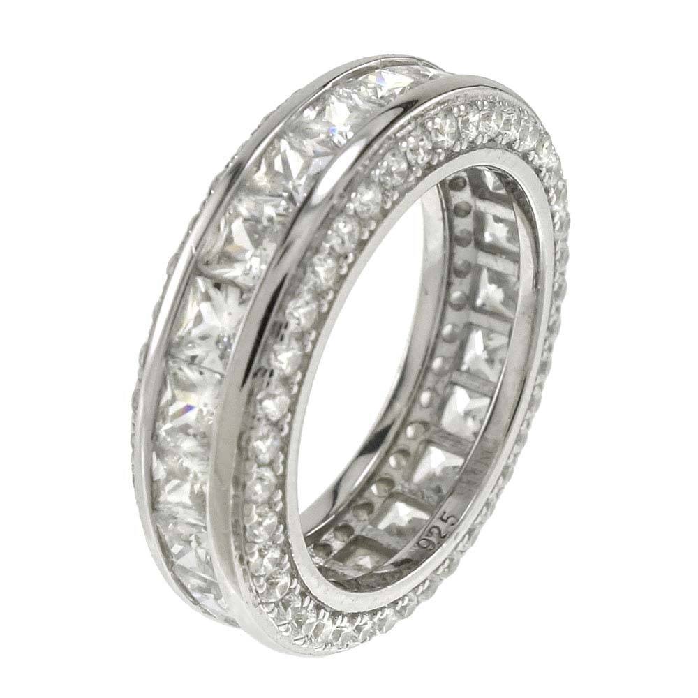 Sterling Silver Princess Cubic Zirconia Band RingAnd Weight 8.18gramAnd Width 6.5mm
