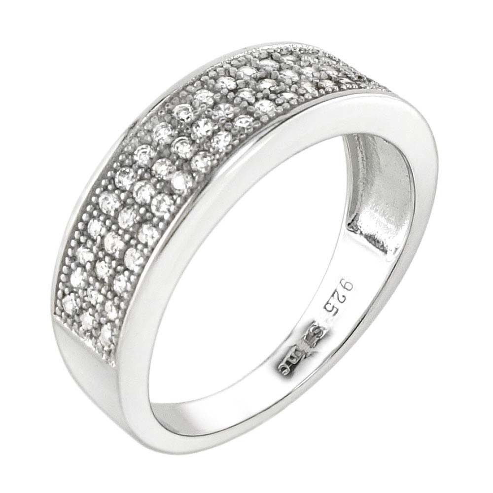 Sterling Silver Three Lines Pave CZ RingAnd Width 6.5 mm