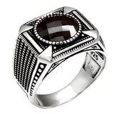 Sterling Silver Round Cushion-Cut Black CZ Oxidized Ring