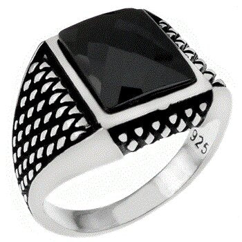 Sterling Silver 9mm x 10.5mm Cushion-Cut Black CZ Oxidized Ring