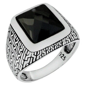Sterling Silver 8.5mm x 10.5mm Cushion-Cut Black Onyx Ring