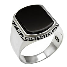 Load image into Gallery viewer, Sterling Silver Rectangular Black Onyx With Greek Key Ring