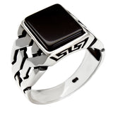 Sterling Silver Rectangular Black Onyx Men Ring