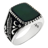 Sterling Silver 10MM X 15MM Dark Green Agate Oxidized Ring, Width 16.3mm