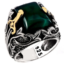Load image into Gallery viewer, Sterling Silver Green Agate Oxidized Sword Ring Weight-15.2gram, Width-16.5mm, Height-19.5mm