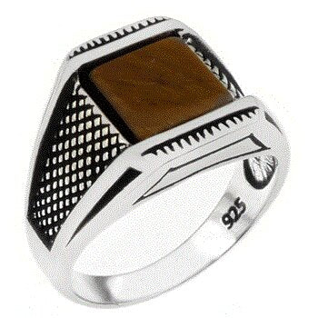 Sterling Silver 8x8mm Tiger Eye Natural Stone Oxidized Ring