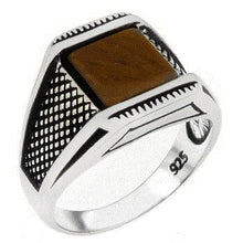 Load image into Gallery viewer, Sterling Silver 8x8mm Tiger Eye Natural Stone Oxidized Ring
