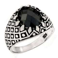 Sterling Silver 8.5mm x 10.5mm Oval Cushion-Cut Black CZ Ring