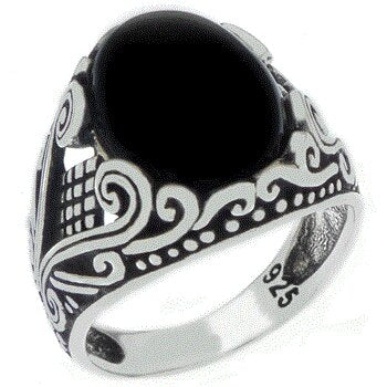 Sterling Silver 10.5mm x 14mm Oval Black Onyx Oxidized Ring