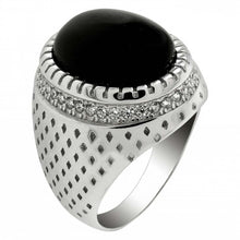 Load image into Gallery viewer, Sterling Silver Black Onyx Oval Shaped Ring With Cubic Zirconia