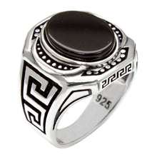 Load image into Gallery viewer, Sterling Silver Men Greek-Key With Flat Oval Onyx Ring