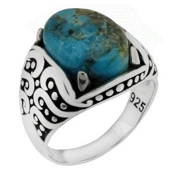 Sterling Silver 10mm x 14mm Oval Turkuaz Natural Stone Oxidized Ring