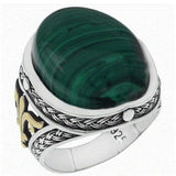 Sterling Silver 15mm x 20mm Oval Malachite Oxidized Ring