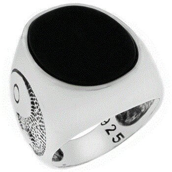 Sterling Silver 13mm x18mm Oval Black Onyx Yin Yang Ring