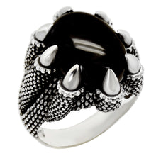 Load image into Gallery viewer, Sterling Silver Oxidized Eagle Claw Holding Black Onyx Cabochon Ring