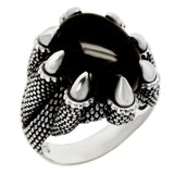 Sterling Silver Oxidized Eagle Claw Holding Black Onyx Cabochon Ring