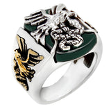 Sterling Silver Oxidized Eagle And Snake With Green Agate Ring
