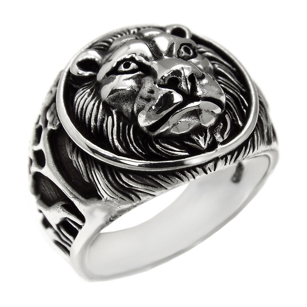 Sterling Silver Lion Head Oxidized Ring