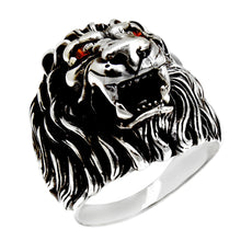 Load image into Gallery viewer, Sterling Silver Red Eyes Lion Oxidized Ring