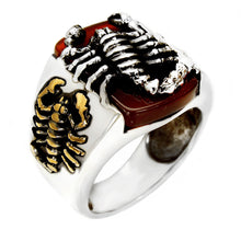 Load image into Gallery viewer, Sterling Silver Scorpio With Red Agate Oxidized Ring