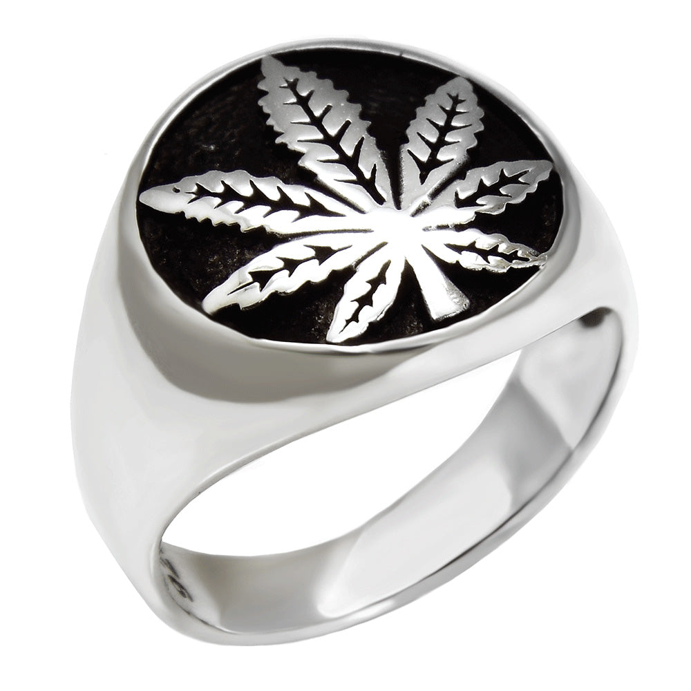 Sterling Silver Marijuana Leaf Oxidized Ring