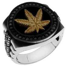Load image into Gallery viewer, Sterling Silver Cannabis Weed Marijuana Leaf with Black CZ Oxidized Ring