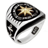 Sterling Silver Oxidized Marine Ring With Gold Brass Marine Compass